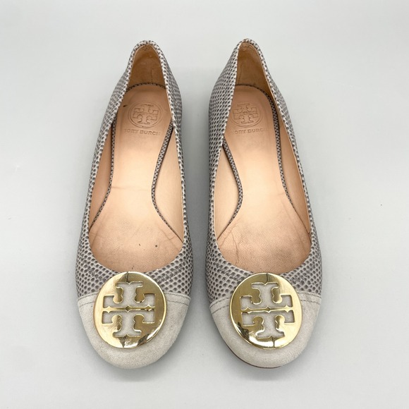 Tory Burch Shoes - Tory Burch Serena Womens 7M Grey Snake Print Leather Ballet Flats Logo Preppy